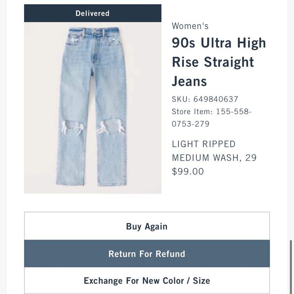 Abercrombie 90s ultra high rise straight leg